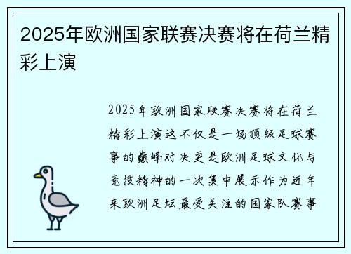 2025年欧洲国家联赛决赛将在荷兰精彩上演